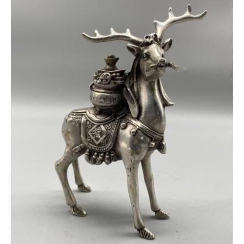China White copper treasure bowl Sika deer crafts statue