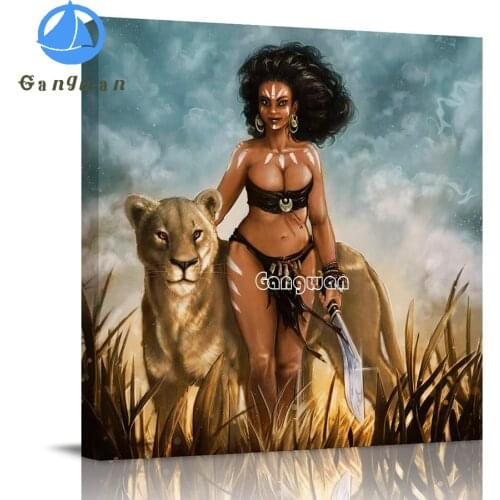 Cool african American woman lion animal 5D Diamond Painting Full Square Diamond Embroidered Picture Mosaic Hobby new Home Decor