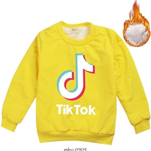 Tik Tok Children Autumn Winter Plus Fleece Jacket Girl Sweater Baby Boy Round Neck Long Sleeve Outerwear Kid Casual Clothes