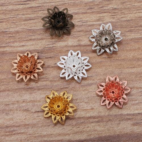 Mibrow 20pcs/lot 6 Colors Copper 16mm Lotus Flower Bead Caps Flower Filigree Loose Spacer Bead Caps For DIY Jewelry Making