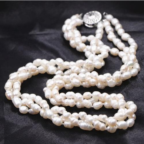 Fashion Women Pearl Necklace Twining Collier Natural Pearls Beads Layers Necklaces Choker Jewelry Bridal Female Gift 18inch A735