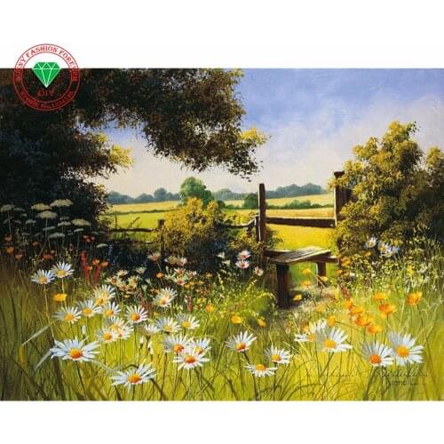 Full drill diamond embroidery Landscape 3d diamond cross stitch fashion diamond mosaic kits pictures of rhinestones flower