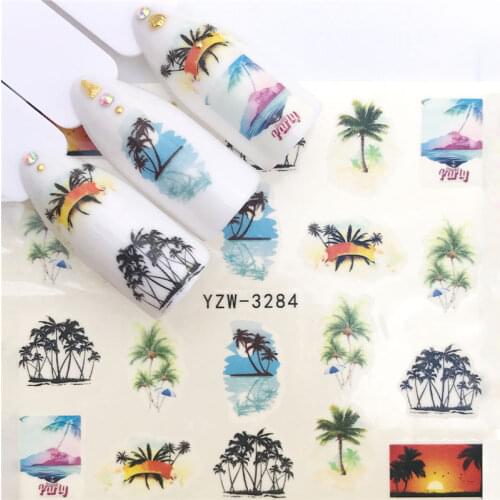 Stickers for Nails Beach Coconut Tree Sunlight Water Sliders Manicure Decor Watercolor Nail Art Accessories Cheap Nail Stickers