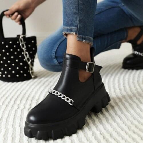 IPPEUM Autumn New Fashion Black Shoes Ankle Boots For Women Buckle Platform Womens Boots ботинки женские