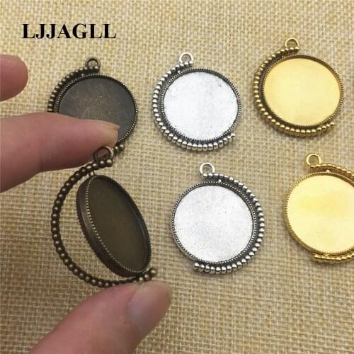 New!Pendant Tray 4pcs 4colors 25mm Rotation Cameo Base Double Side filigree Frame Blank Dia Setting Diy Jewelry Findings ADT134