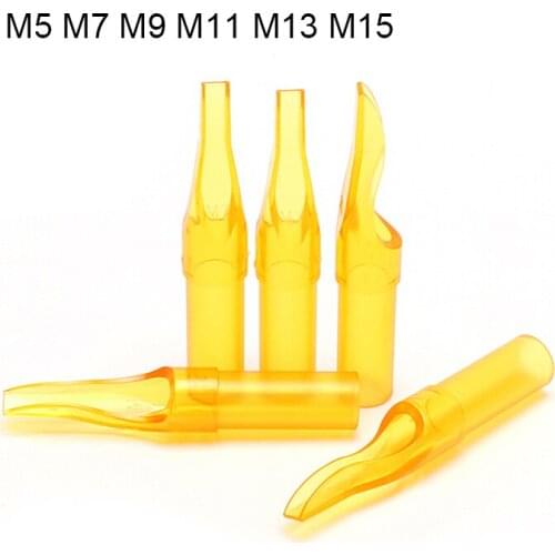 100Pcs Disposable Tattoo Tips Golden Color 5 7 9 11 13 15FT Flat Tips pre-sterilized For M1 M2 RM F Tattoo needles Free Shipping