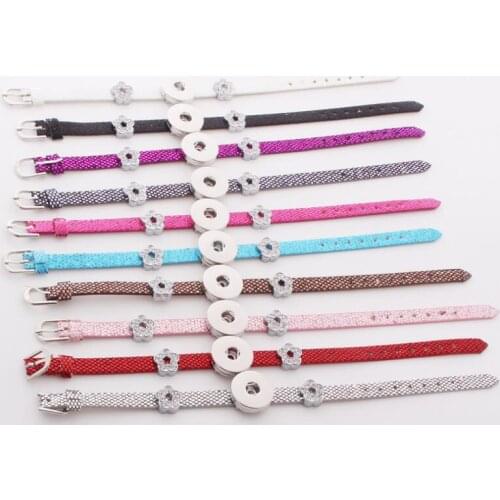 Wholesale Snap Jewelry 18MM Snap Button Bracelets & Bangles Snakeskin Leather Flowers Charm Bracelet Watches