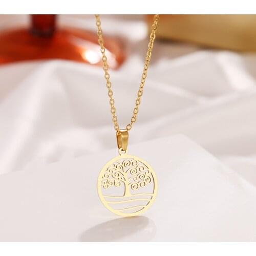 DOTIFI 316L Stainless Steel Necklace New Fashion Gold Color Tree Of Life Pendant Necklace Round Necklace For Women Drop Shipping