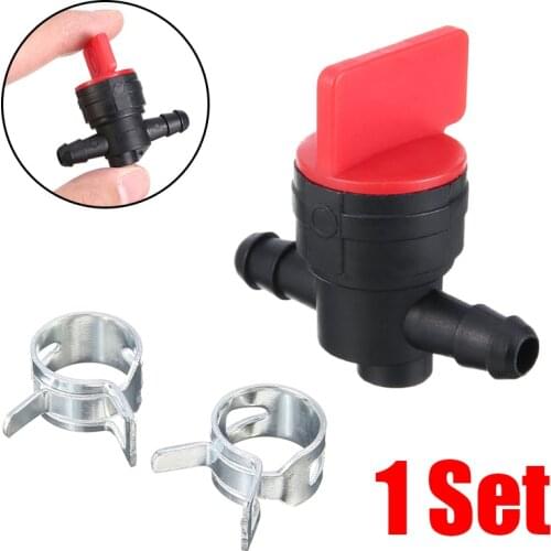 Plastic 1/4'' Inline Straight Gas Fuel Cut Shut Off Valve Lawn Mower Gasoline Valve Switch + 2pcs Hose Clamps