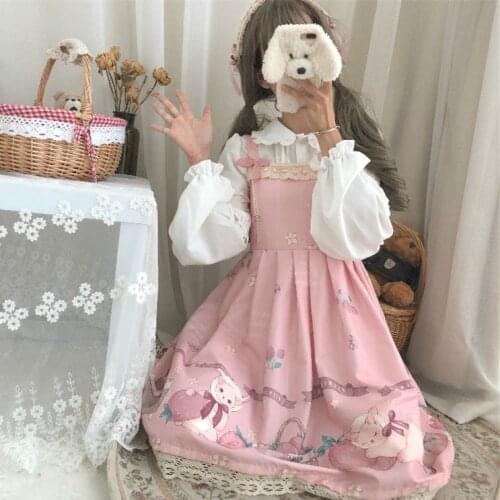 Summer JSK Sweet Lolita Slip Dress Ruffled Lolita cake sling falbala dress Cute rebbit dress and blouse