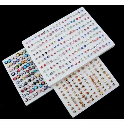 100Pair/lot Multi-style Colorful Fruit Flower Geometric Crystal Stud Earrings Set For Women Girls Plastic Earrings Jewelry Gifts