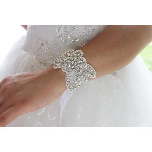 Custom crystal beaded bridal bracelet, bridal accessories, wedding cuff bracelet, Wedding Wrist Flower, Bridesmaid Bracelets