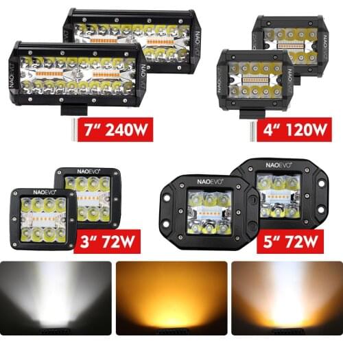 NAOEVO Auto Led Lights Strobe 2 Color 6 Mode Light Bar/Work Light Car fog Light Boat Jeep Truck Atv SUV Off Road 4x4 Acessorios