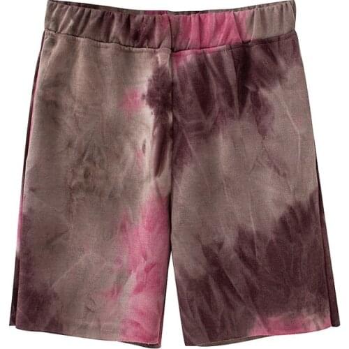 TRAF Women 2021 Fashion Tie-Dye Shorts Retro High Waist Elastic Waist Side Pocket Shorts Streetwear