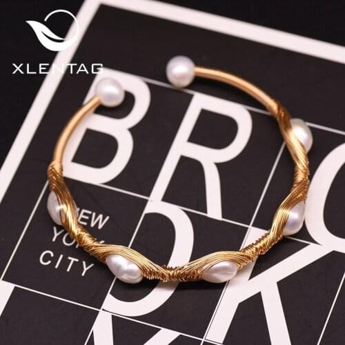 Xlentag Handmade Natural Fresh Water Pearl Bangles Bracelet For Women Wedding Party Birthday Luxury Fine Jewelry GB0191
