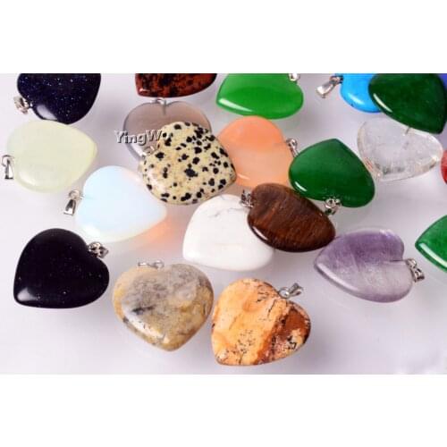 Yingwu Natural Stone Aventurine Quartz Crystal heart pendants for DIY Jewelry making Necklaces Accessories 20pcs Lot