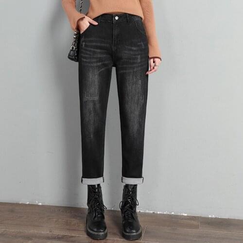 Plus Size M-8XL Womens Slim Jeans High Waist Blue Black Denim Pants