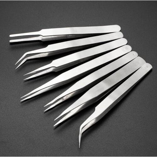 1Pcs Antimagnetic Stainless Steel Precision Straight/Curved Elbow Nail Art Tweezers Picking Rhinestones Decor Eyelash Tweezers