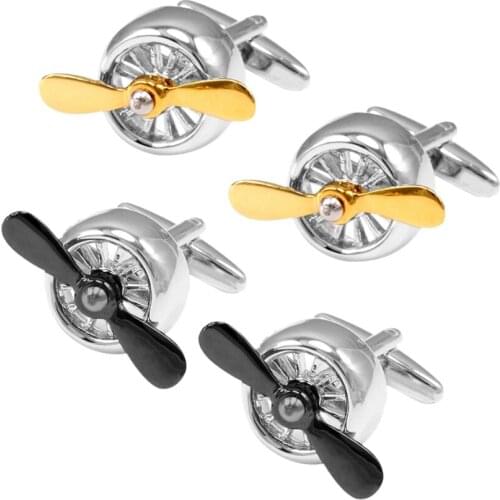 10pairs/lot Copper Plane Engine Propeller Cufflinks Vintage Gold/Gunblack Plating Cuff Links Mens Jewelry Wholesale