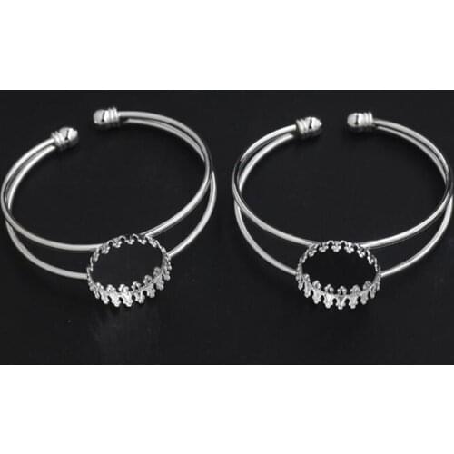 20pcs Silver Plated 20mm Lace Tray Bangle Base Bracelet Blanks Bezel Brass Cuff Bracelet Setting Cabochon Cameo