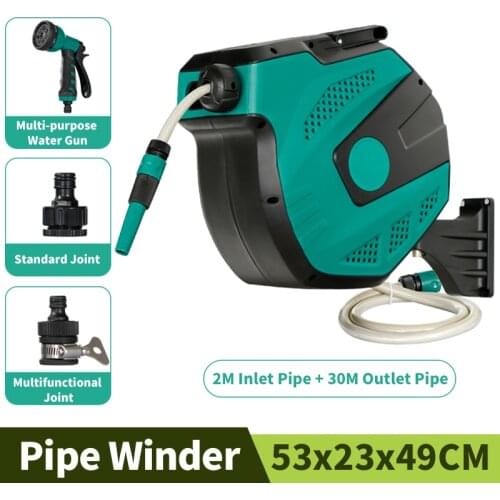 32M Wall Mountable Hose Drums Garden Watering Automatic Receivers Outdoor Expansion Pipe Adjustable Freestanding Pipe Winders