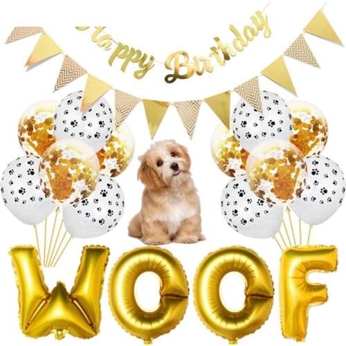 Pet Dog Happy Birthday Banner Flag WOOF Letters Balloon Pet Dog Paw Printed Latex Balloons Animal Theme Party Decor Supplies
