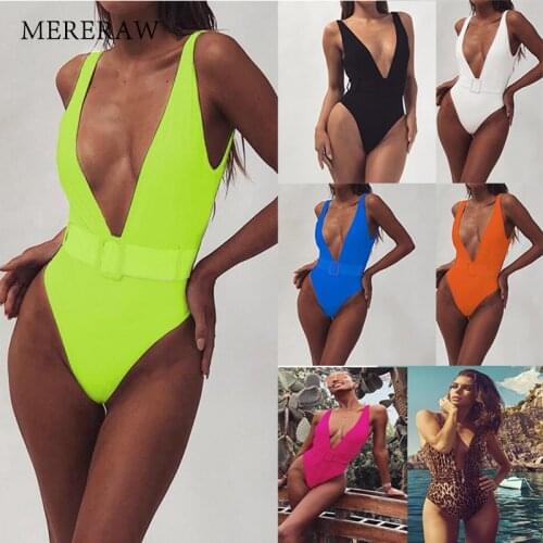 White Womens One-Piece Swimsuit European Leopard Belt Buckle Integrated Bikini Polyester sexy swimsuit fluorescent green