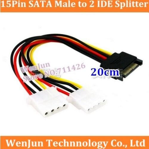 FreeShipping 50pcs/lot High Quality SATA Male to 2 IDE Splitter Female Power Cable 15pin to 2*IDE power cable