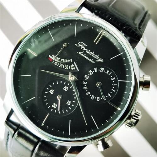 FORSINING Seagull Movement Automatic Mechanical Watch Men Power Reserve Design Watches For Men Genuine Leather Band Male Clocks