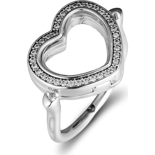 CKK Ring Sparkling Floating Heart Locket Rings for Women Men Anillos Mujer 925 sterling silver 925 Jewelry Wedding Engagement