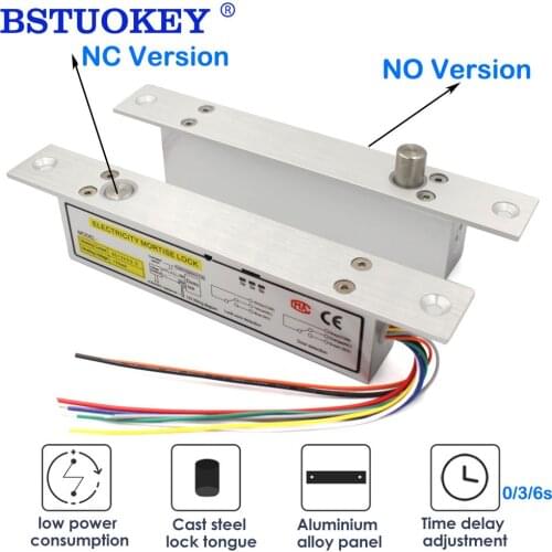 DC 12V Electric Bolt Lock NC/NO Output Time Delay Fail Safe Fail Secure Bolt Mortise Door Lock Access Control Lock Electric Lock