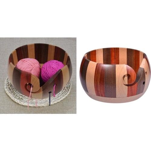 Wooden Yarn Bowl,Handmade Yarn Storage Bowl for Knitting Crochet,Home Needlework Yarn Holder Lid Knitting Accessories 15cm