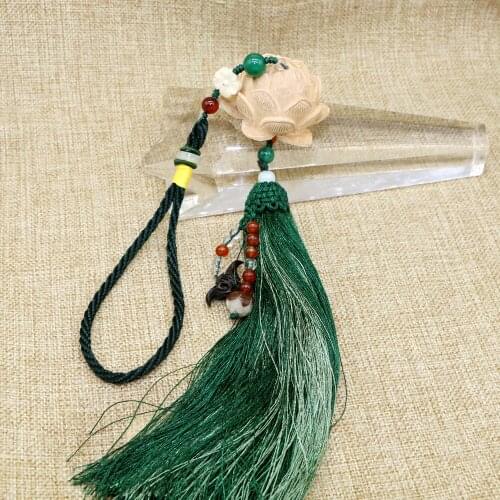 HandMade Huangyang Wooden Carved Lotus Bodhi beads Tassel jewelry craft findings Car decoration