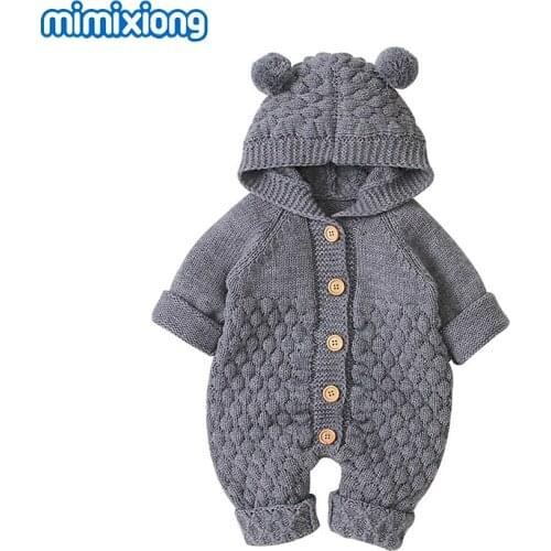 Baby Rompers Clothes Cartoon Bear Knitted Newborn Boys Jumpsuits Fall Long Sleeve Toddler Girl Sweater Children Overall Winter