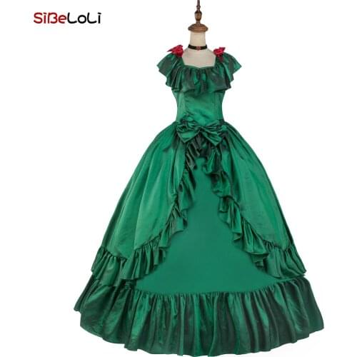 Renaissance Green Rococo Marie Antoinette Dress Gothic Victorian Ball Gown Theater Costume