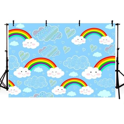 Photography Background Cartoon Blue Sky White Cloud Umbrella Rainbow Baby Show Birthday Theme Backdrop Professional Photo Studio