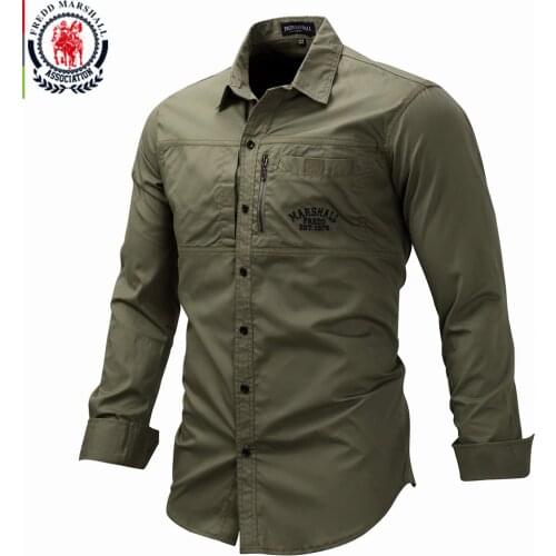 Fredd Marshall 2019 Fashion Military Shirt Long Sleeve Multi-pocket Casual Shirts Brand Clothes Army Green Camisa Masculina 117