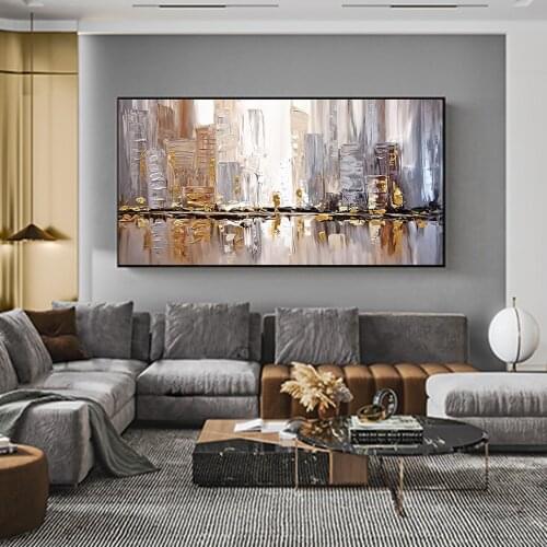Handmade Oil Painting Abstract City View Canvas Paintings Large Cuadros Modern Wall Art Decoration Picture Hand Painted Unframed