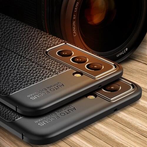 KEYSION Shockproof Case for Samsung S21 FE S21 Ultra 5G Leather Texture Soft Silicone Phone Back Cove for Galaxy S21 Fan Edition