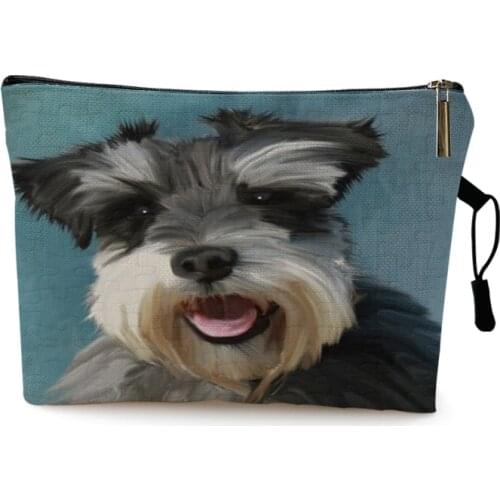 Oil Painting Schnauzer Westie Dog Print Women Cosmetic Bags Lovely Casual Travel Portable Storage Pouch Toiletry Makeup Bag