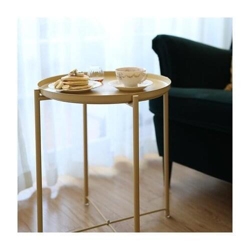 Nordic Small Coffee Table Creative Mobile Bedside Table Tray Round Table Wrought Iron Living Room Small Apartment Sofa Side a Fe