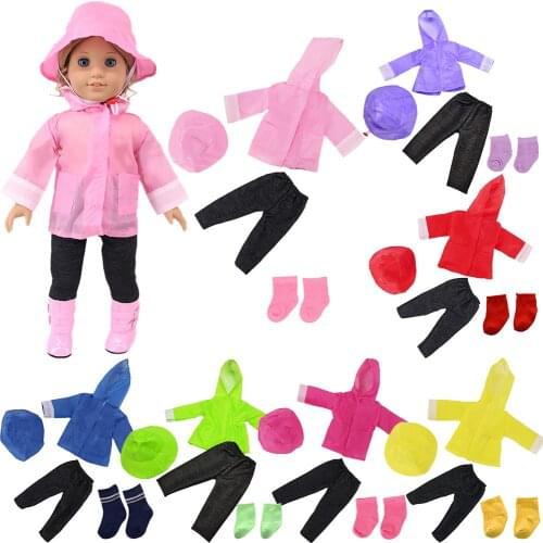 Cute Raincoat + Caps + Pants + Socks For American 18 Inch Girl Doll & 43 cm Baby New Born Items & Our Generation Christmas Gift