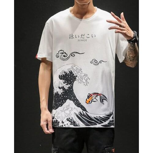 Fashion Loose Tees Men T Shirt Hip-Hop Cotton T-shirt O-neck Summer Japanese Male Causal Tshirts