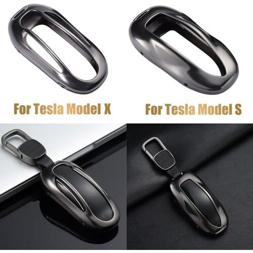 Fashion Aluminum Alloy Car Key Case Cover with Belt Aluminum Alloy Key Shell Storage Bag Protector for Tesla Model S Model X