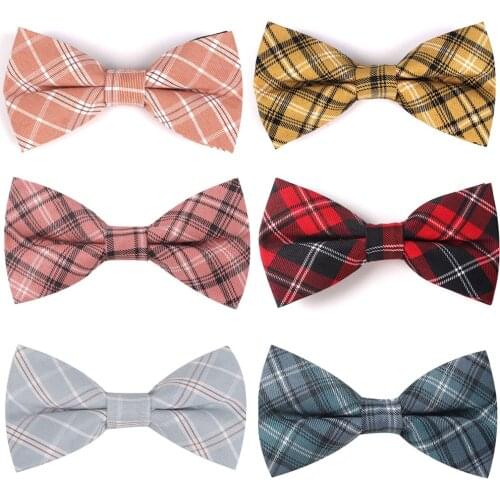 Fashion Bow Tie For Men Classic Plaid Bowtie For Business Wedding Bowknot Adult Cotton Mens Bowties Cravats Yellow Tie