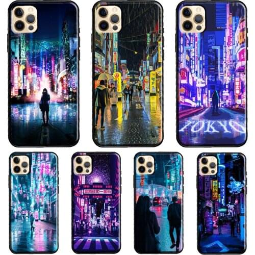 Neon Tokyo Seoul Silicone Case For iPhone XR X XS MAX SE 2020 6S 7 8 Plus 12 Mini 11 Pro Max Shell Cover