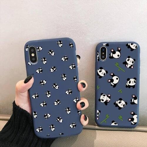 Cute Cartoon panda Phone Case for iPhone 12 mini 11 Pro XS MAX X XR 7 8 6 Plus Candy Color blue Soft Silicone Cover