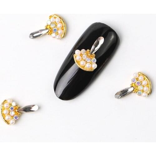 Newest 10 pieces / bag japan korea new 3D Nail Art decoration metal fancy Style with Bling crystal pearl nail accessory DIY char