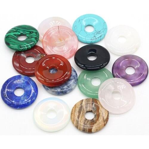Natural Stone Pendants Oblate Center Hole Agates Crystals Amethysts Opal Turquoises Charms for Jewelry Making Necklace Bracelet