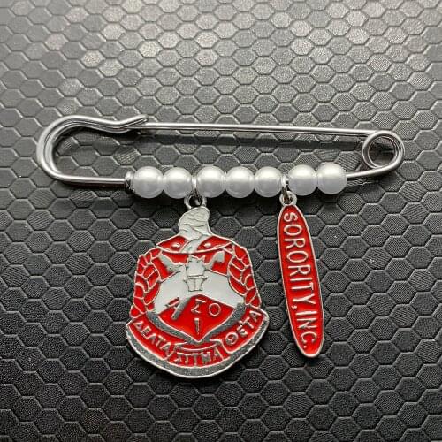 Hot Popular university red sorority society DELTA DST badge metal pendant pearl brooch